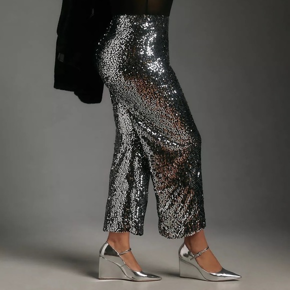 Anthropologie The Colette Cropped Wide-Leg Sequin Pants NWOT - Picture 8 of 12